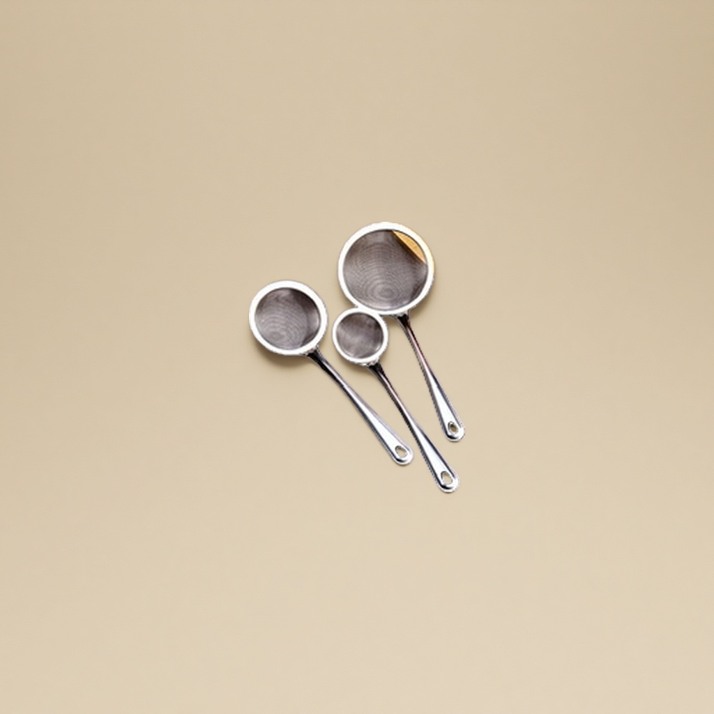 Kitchen utensils: metal strainer and stainless steel draining spoon, perfect tools for stir-frying and scooping noodles details Picture