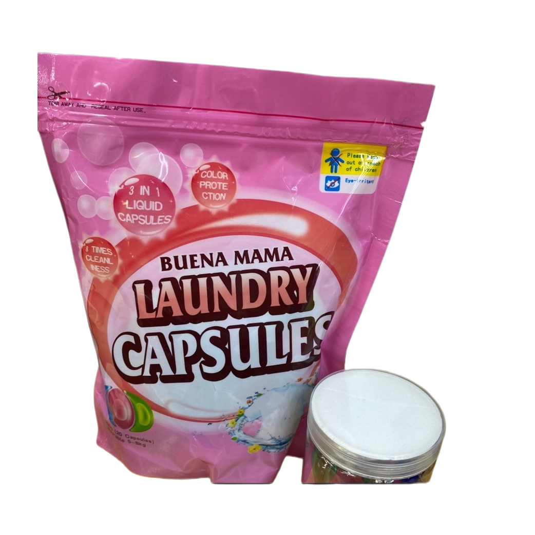 洗衣凝珠+BUENA MAMA LAUNDRY CAPSULES包装袋白底实物图