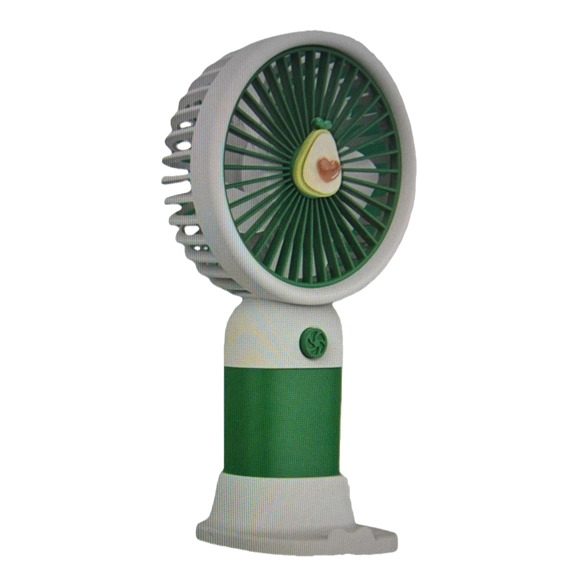 The green avocado-shaped handheld fan is compact, portable, silent and rechargeable Item Picture