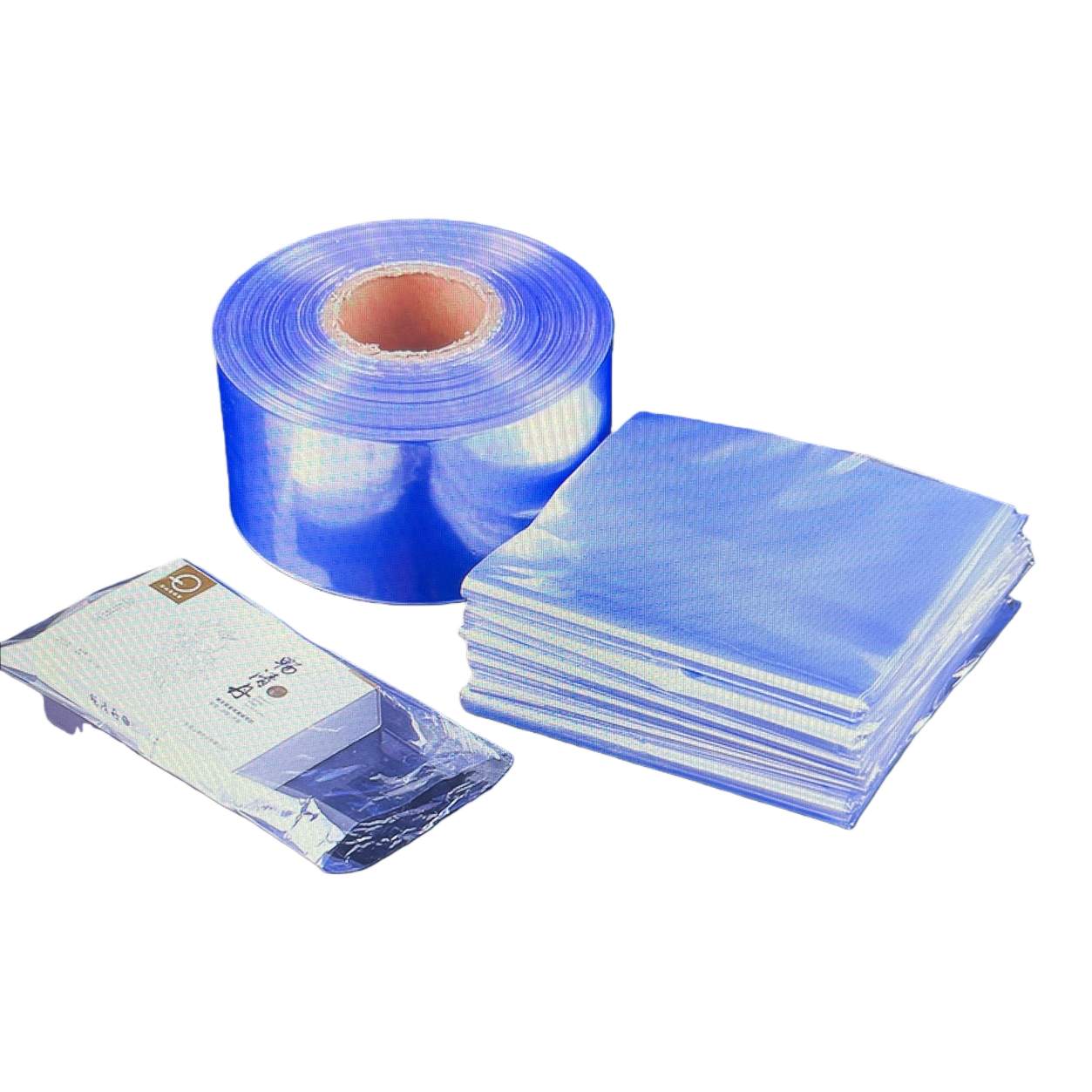 Blue roll-shaped plastic film stacked plastic bag packaging box moisture-proof sealing film Item Picture