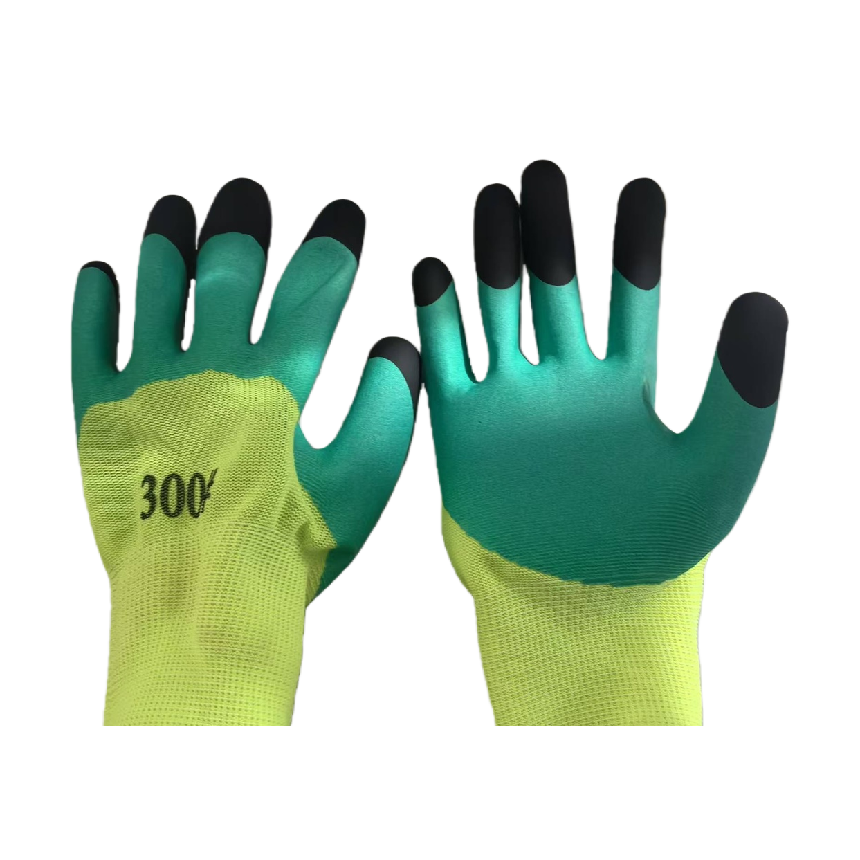 Breathable fluorescent green anti-slip thickened labor protection gloves with added fingers Item Picture