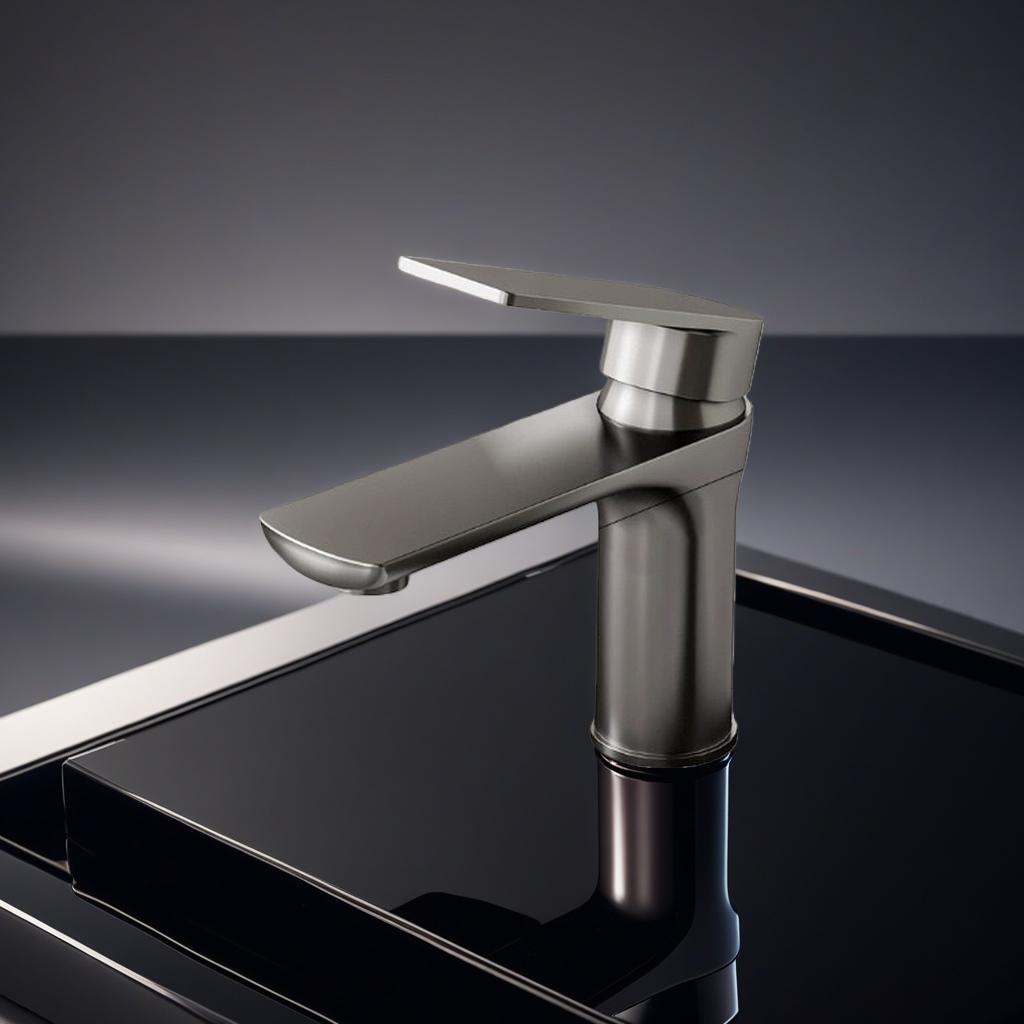 Gun gray stainless steel washbasin faucet, cold and hot water can be pulled out, splash-proof and water-saving washbasin faucet