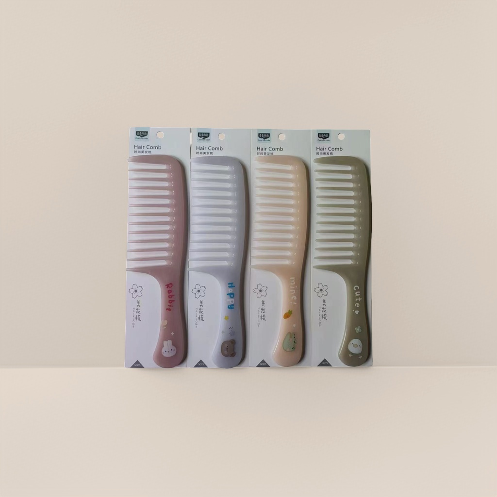 Extra-large tooth 9-handle fashionable hair comb set with rabbit, bear, frog and duck in color Specification image