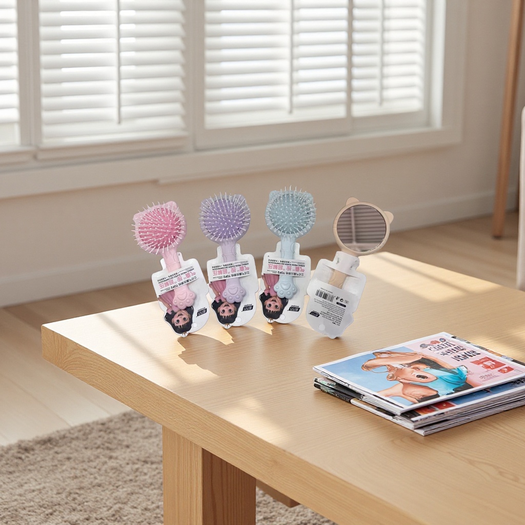 Cute cat eared comb, flexible and anti-static massage comb, daily hair care comb