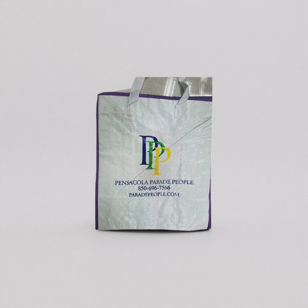 White, purple border, colorful PP logo cloth bag shopping bag Specification image