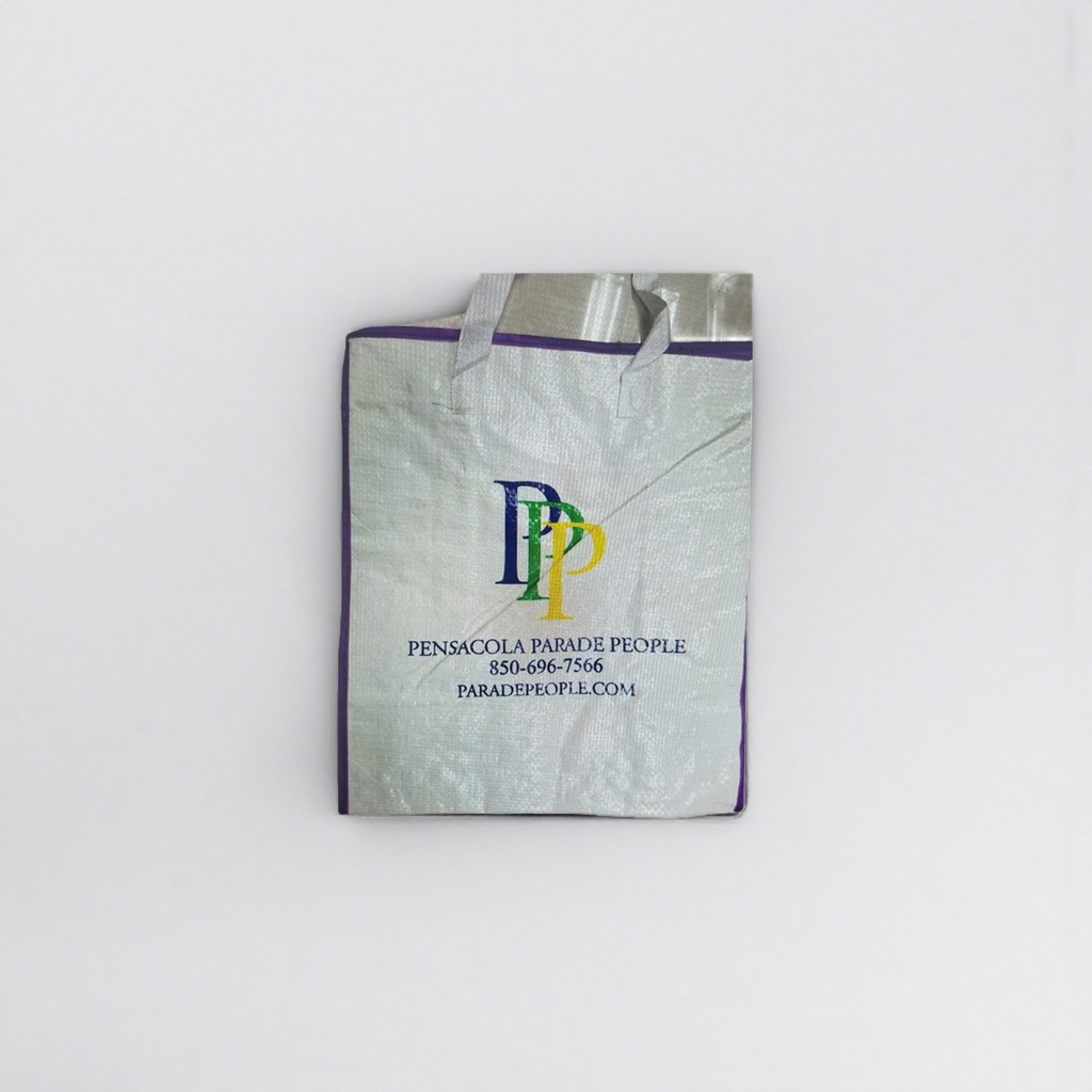 White, purple border, colorful PP logo cloth bag shopping bag