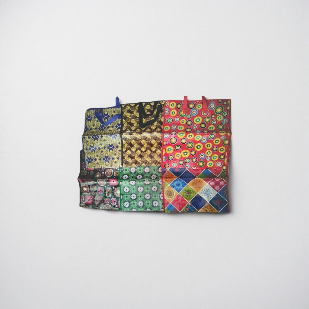 Colorful patterned handbags are fashionable, eco-friendly and reusable shopping bags details Picture