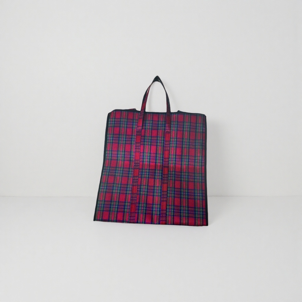 Checkered pattern handbag, large-capacity eco-friendly canvas shopping bag, foldable portable storage bag, 095912721 Specification image