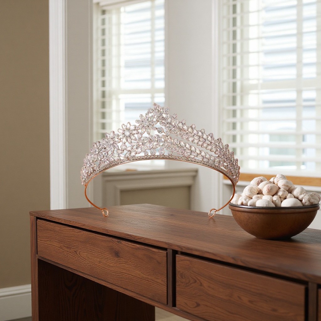 A magnificent diamond floral leaf-shaped crown headpiece details Picture