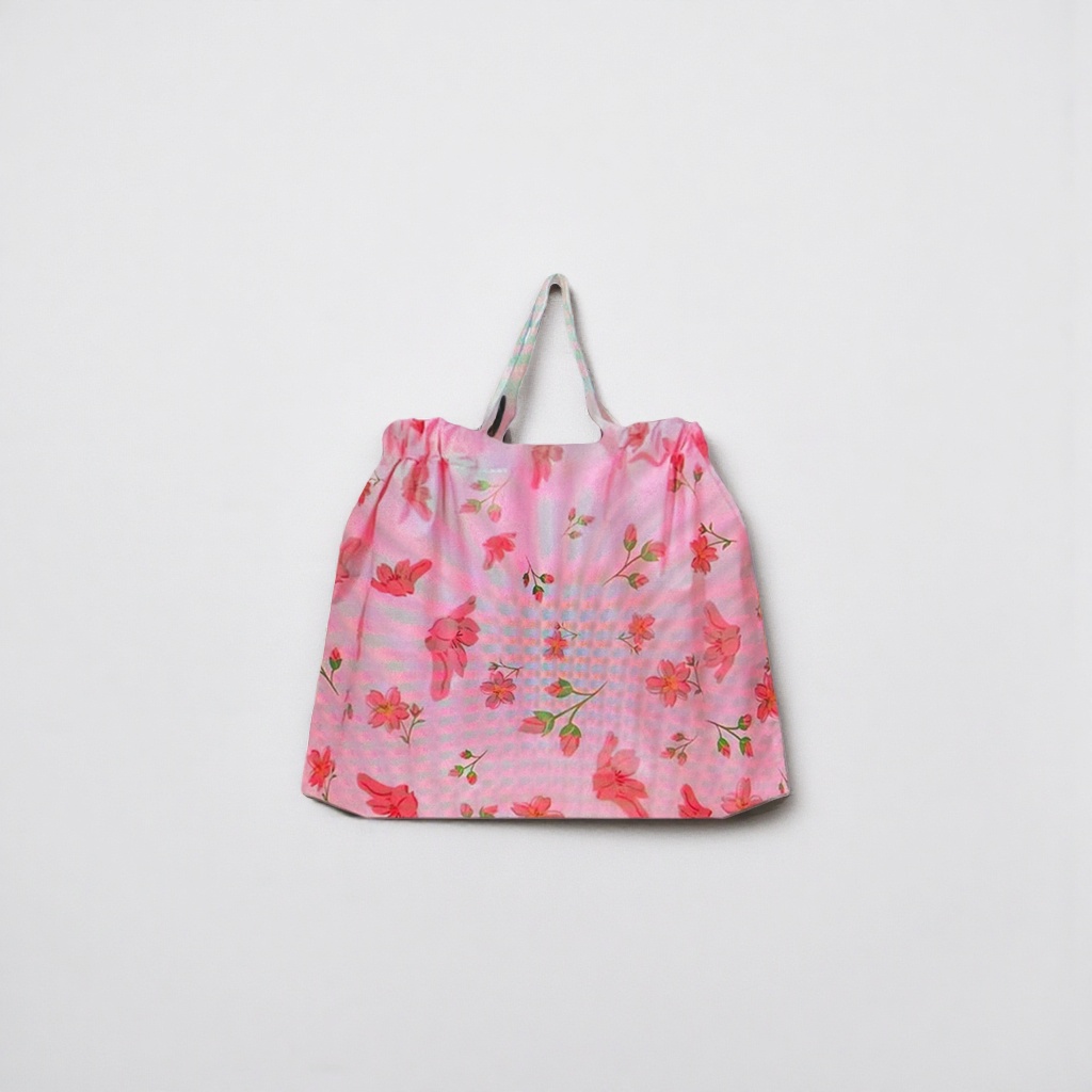 Pink floral pattern handbag, a fashionable, simple and eco-friendly shopping bag Specification image