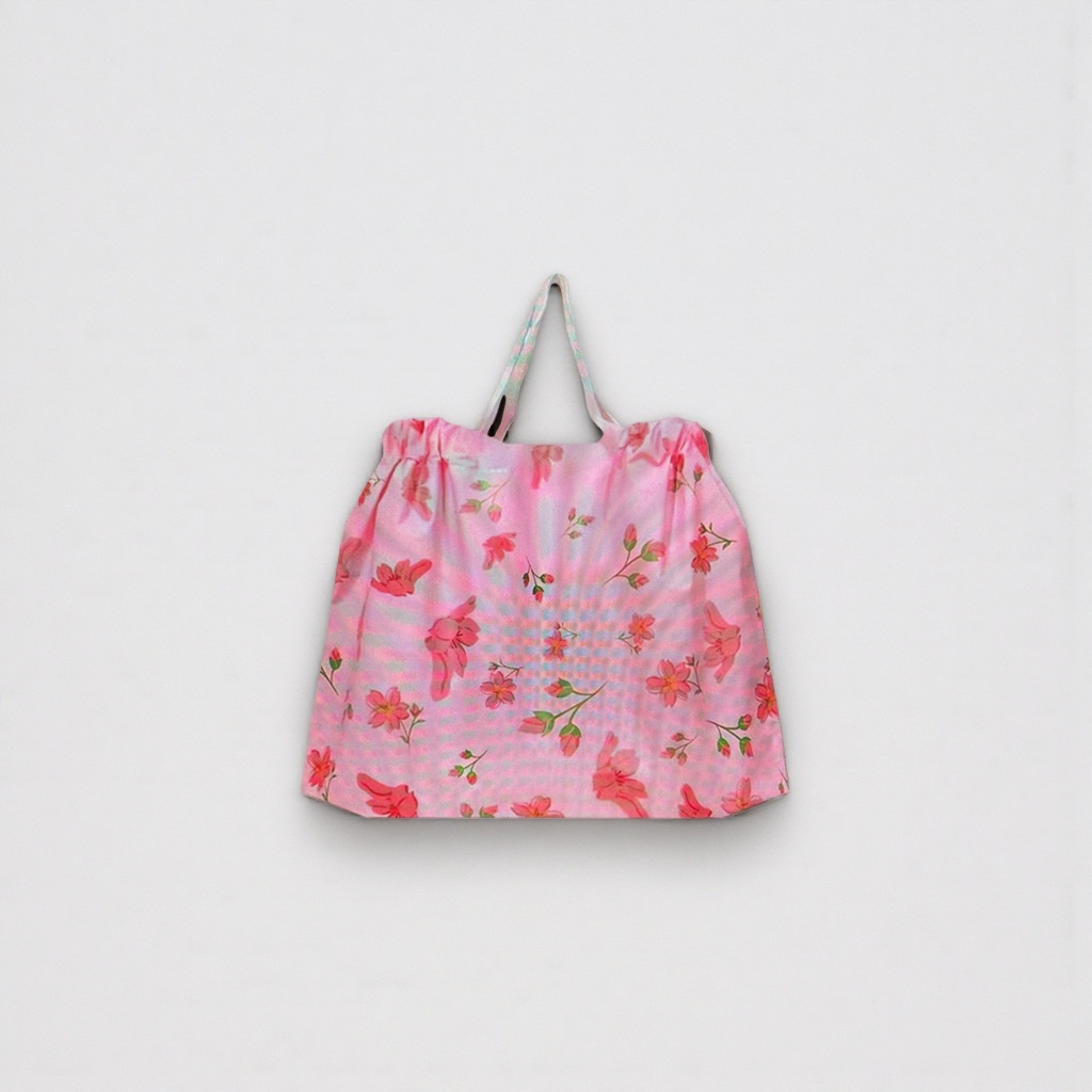 Pink floral pattern handbag, a fashionable, simple and eco-friendly shopping bag details Picture
