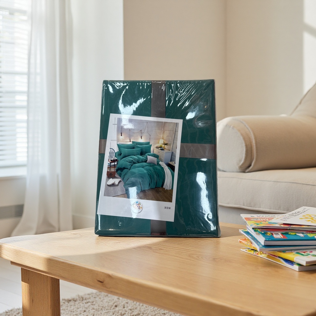Dark green pure cotton bedding set of four pieces: duvet cover, bed sheet and pillowcase Application Scenario