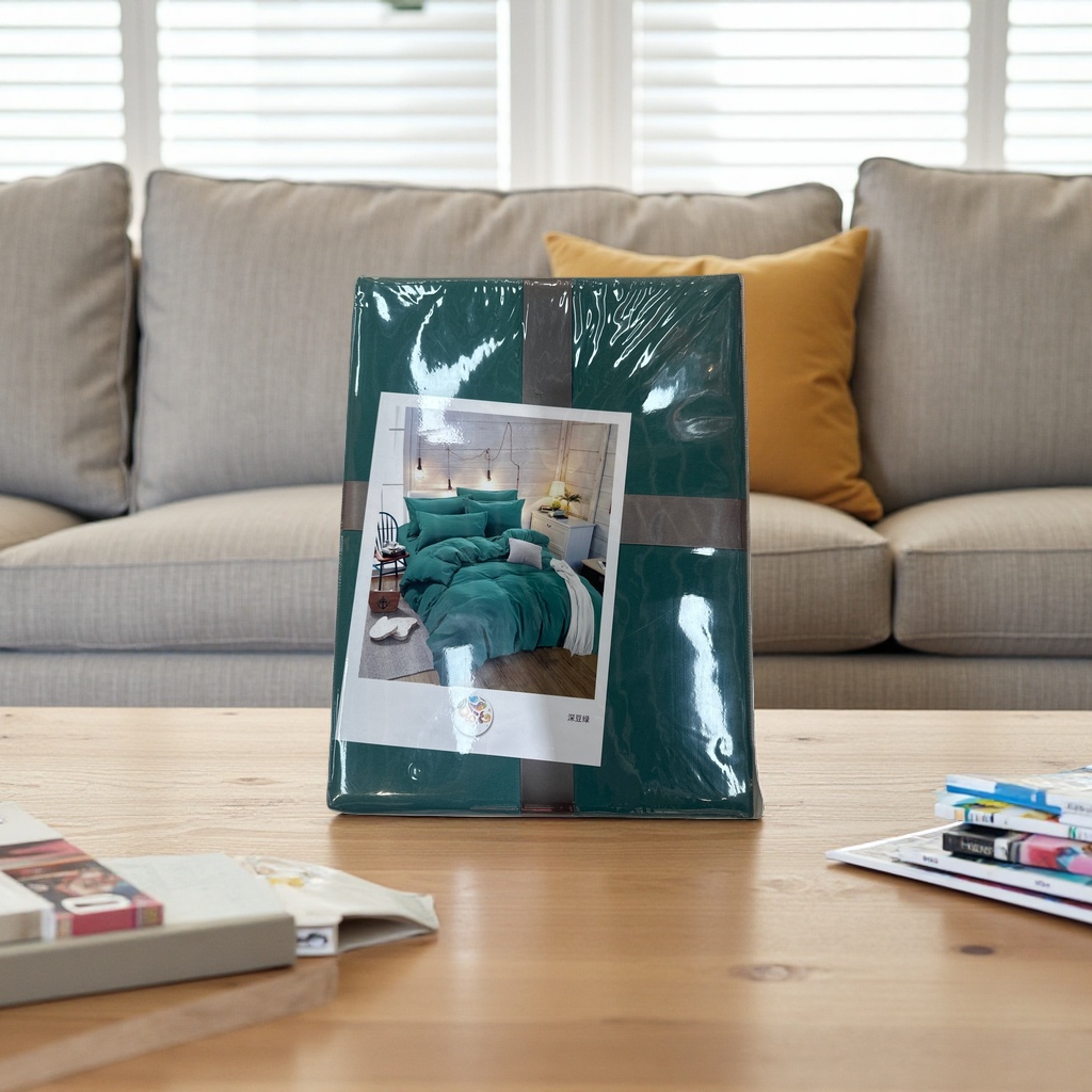 Dark green pure cotton bedding set of four pieces: duvet cover, bed sheet and pillowcase Specification image