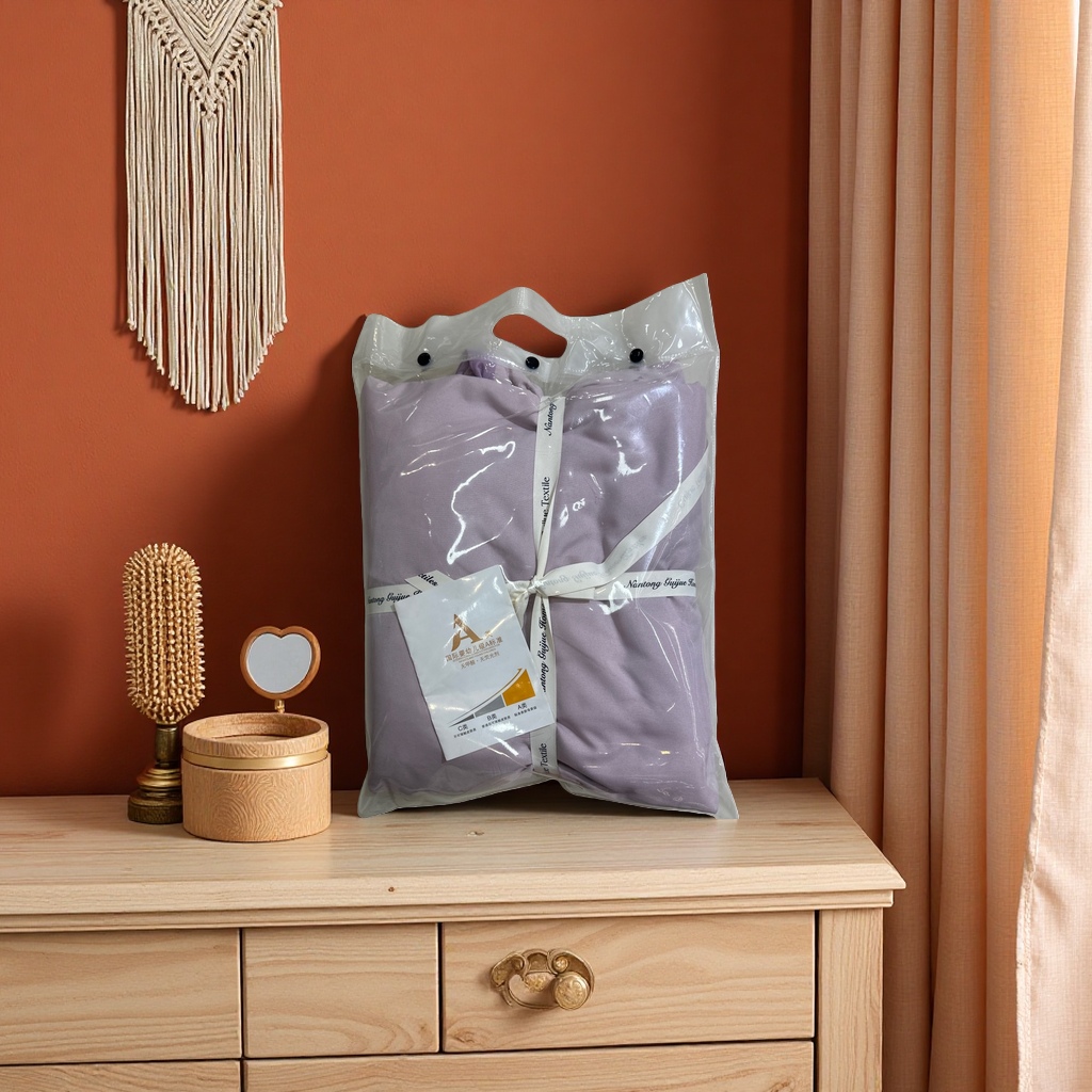 Purple bedding set with packaging bag, skin-friendly cotton soft four-piece set, simple Nordic style