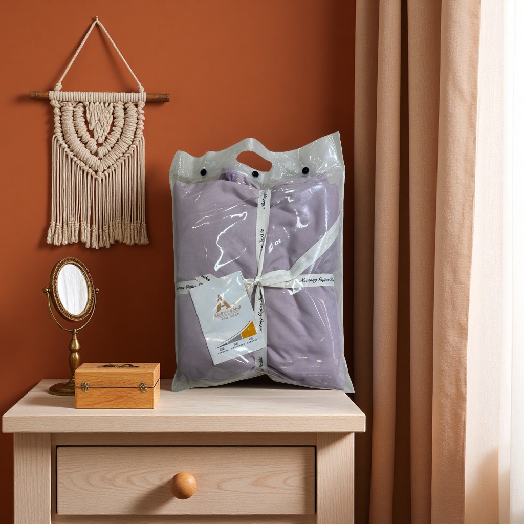 Purple bedding set with packaging bag, skin-friendly cotton soft four-piece set, simple Nordic style Specification image