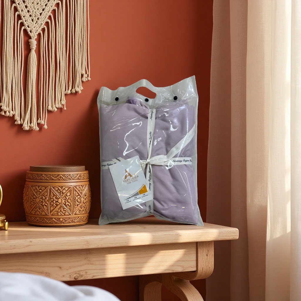 Purple bedding set with packaging bag, skin-friendly cotton soft four-piece set, simple Nordic style details Picture