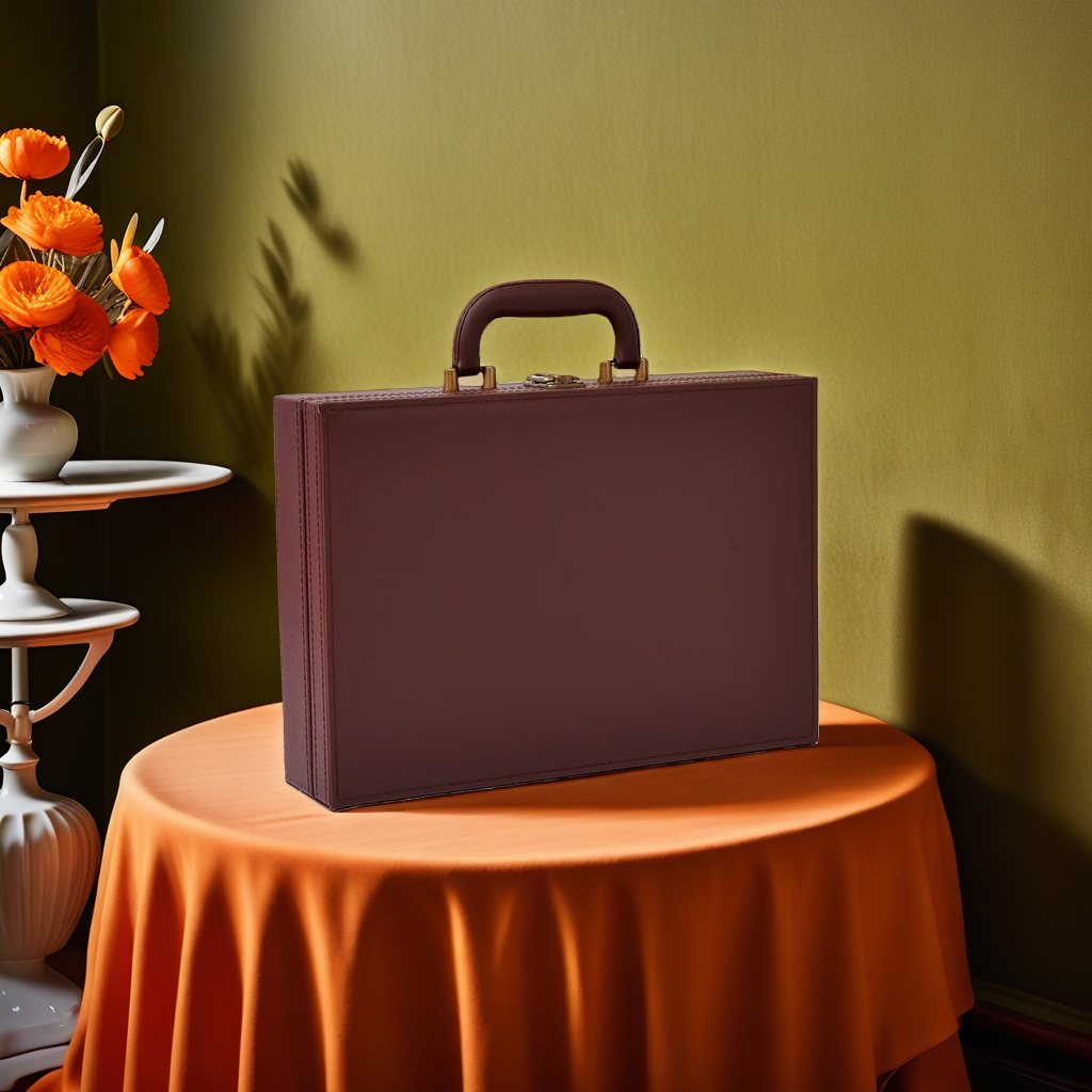 Brown leather suitcase, travel suitcase, business trip storage box details Picture
