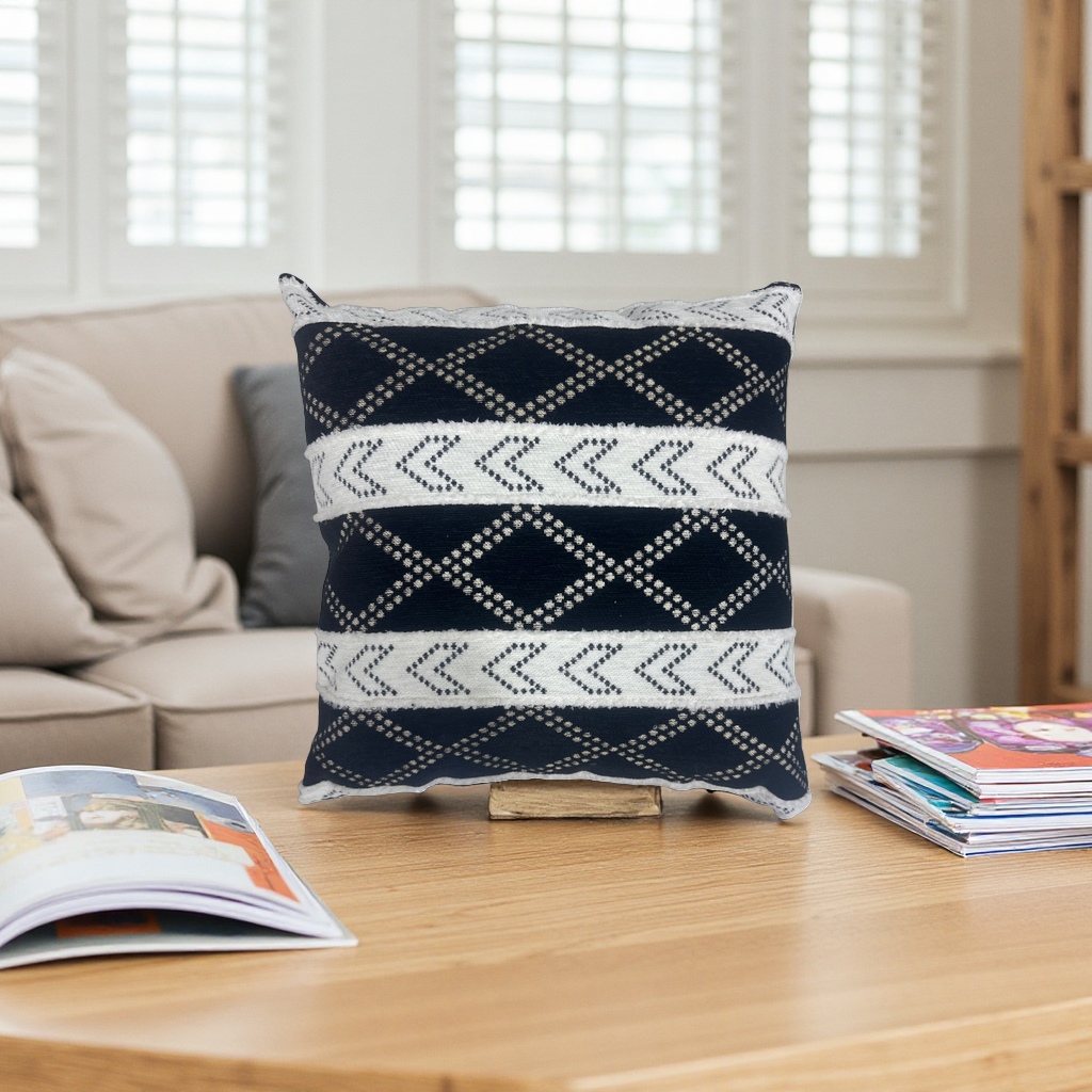 Black geometric patterned throw pillows are soft furnishings for living rooms and bedrooms