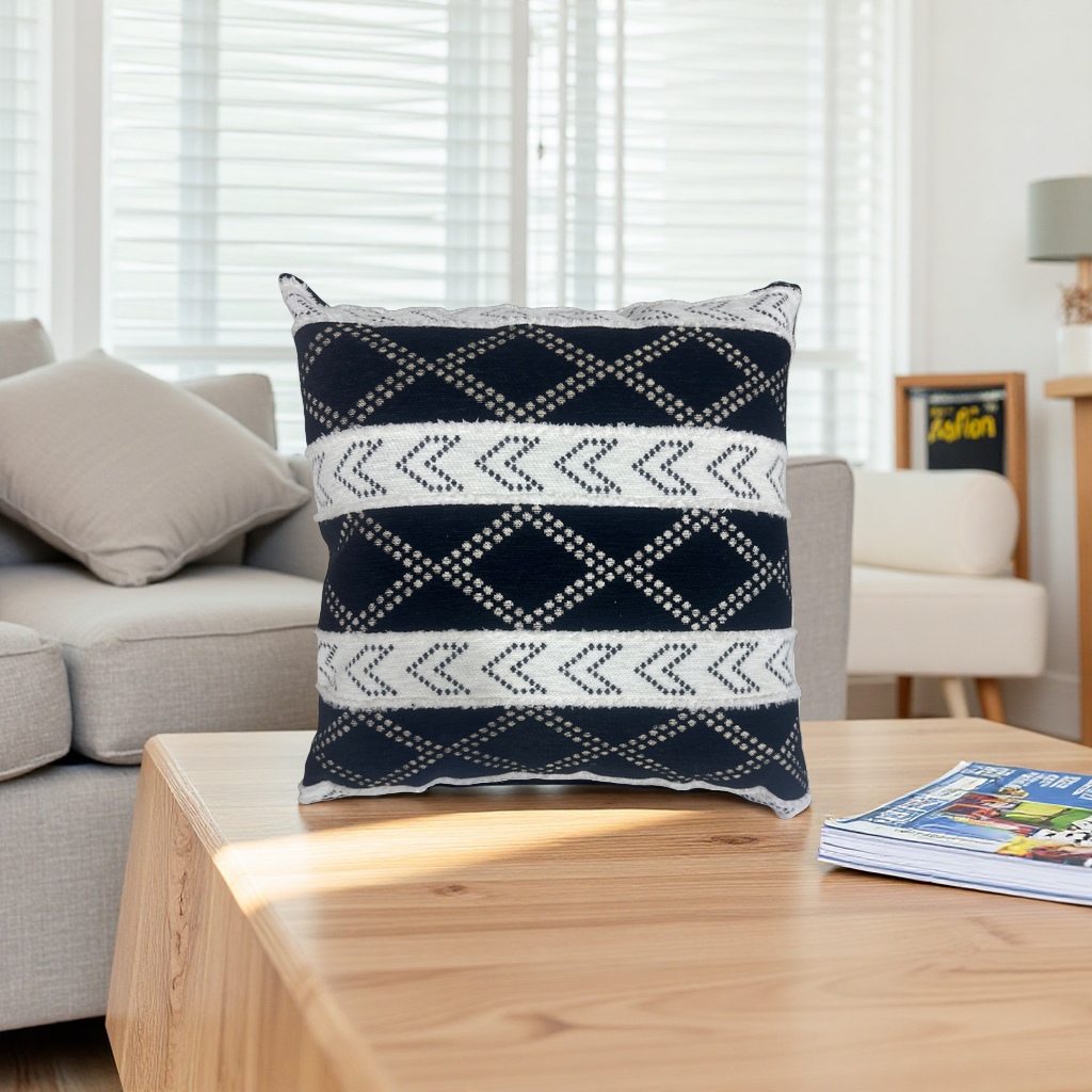 Black geometric patterned throw pillows are soft furnishings for living rooms and bedrooms Application Scenario