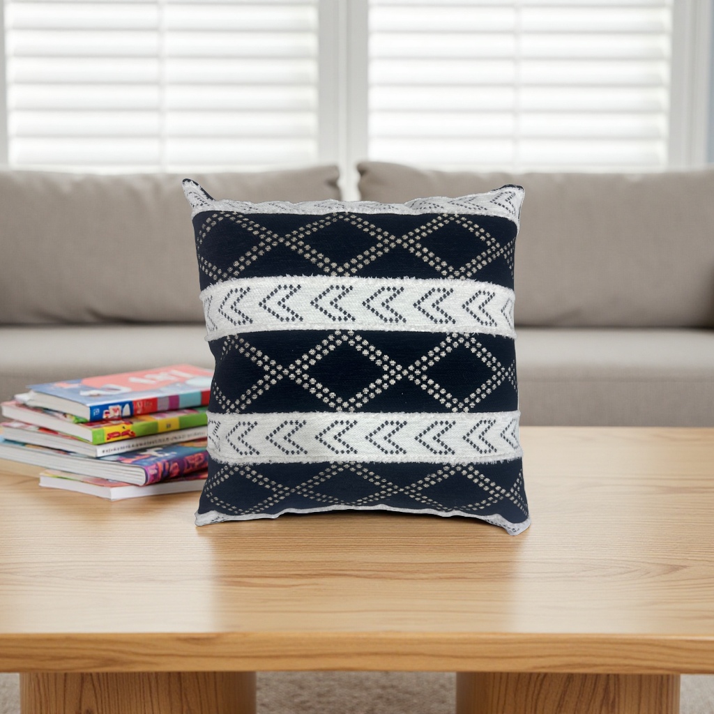 Black geometric patterned throw pillows are soft furnishings for living rooms and bedrooms Specification image
