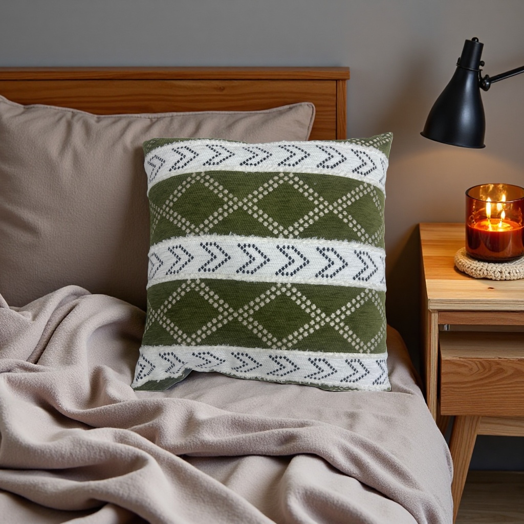 Green geometric patterned throw pillows decorate the living room and bedroom with soft and cute Nordic style cushions Specification image