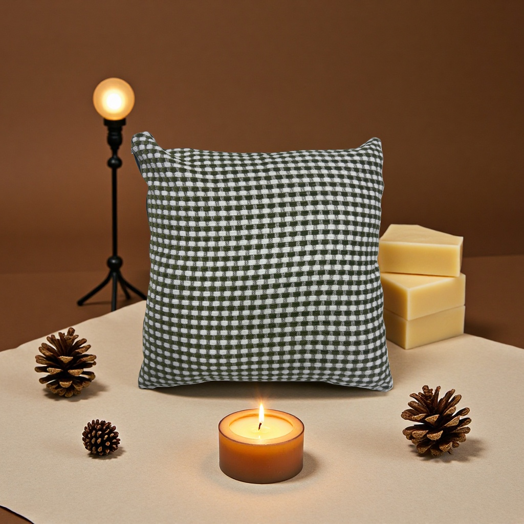 The green checkered pattern throw pillow is a fashionable home decoration. It is made of comfortable cotton and linen