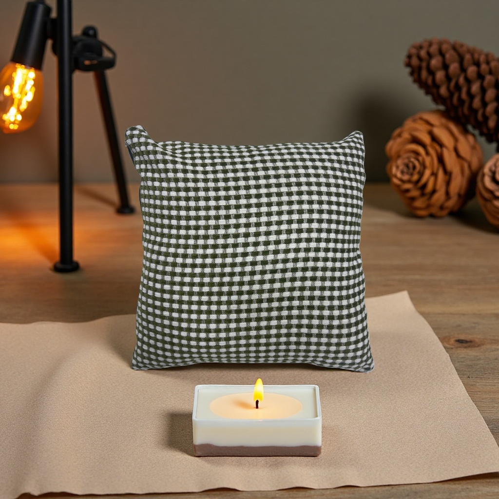 The green checkered pattern throw pillow is a fashionable home decoration. It is made of comfortable cotton and linen Application Scenario