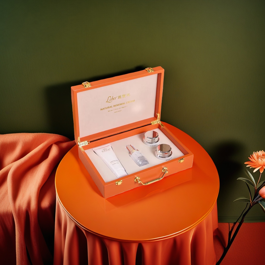 Orange gift box skin care set, facial Cleanser, toner and lotion three-piece set, moisturizing and nourishing