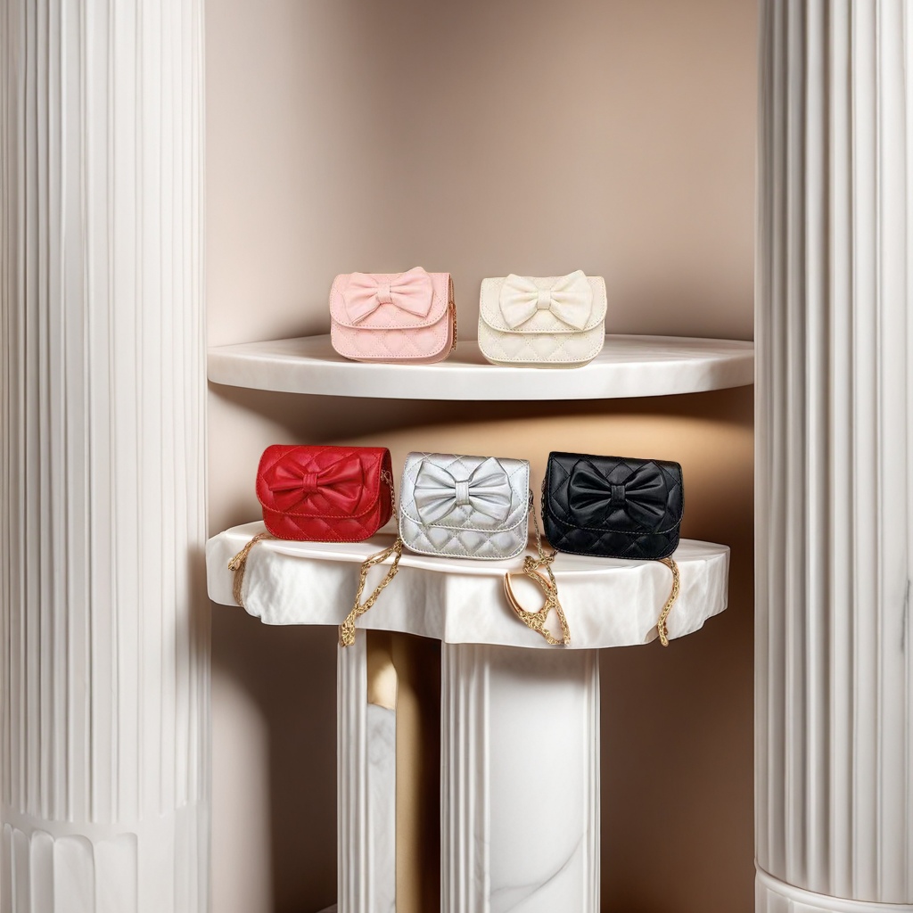 Fashionable bow chain bag available in five colors, quilted texture, golden chain mini loose change small bag, versatile for women's crossbody crossing, new cute bow children's mini bag