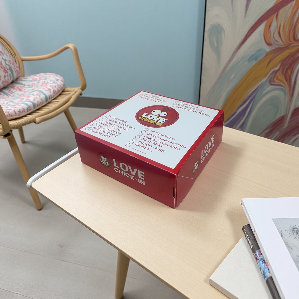 LOVE CHICK-IN红色包装盒餐盒 便携式环保食品白卡材质可重复使用
