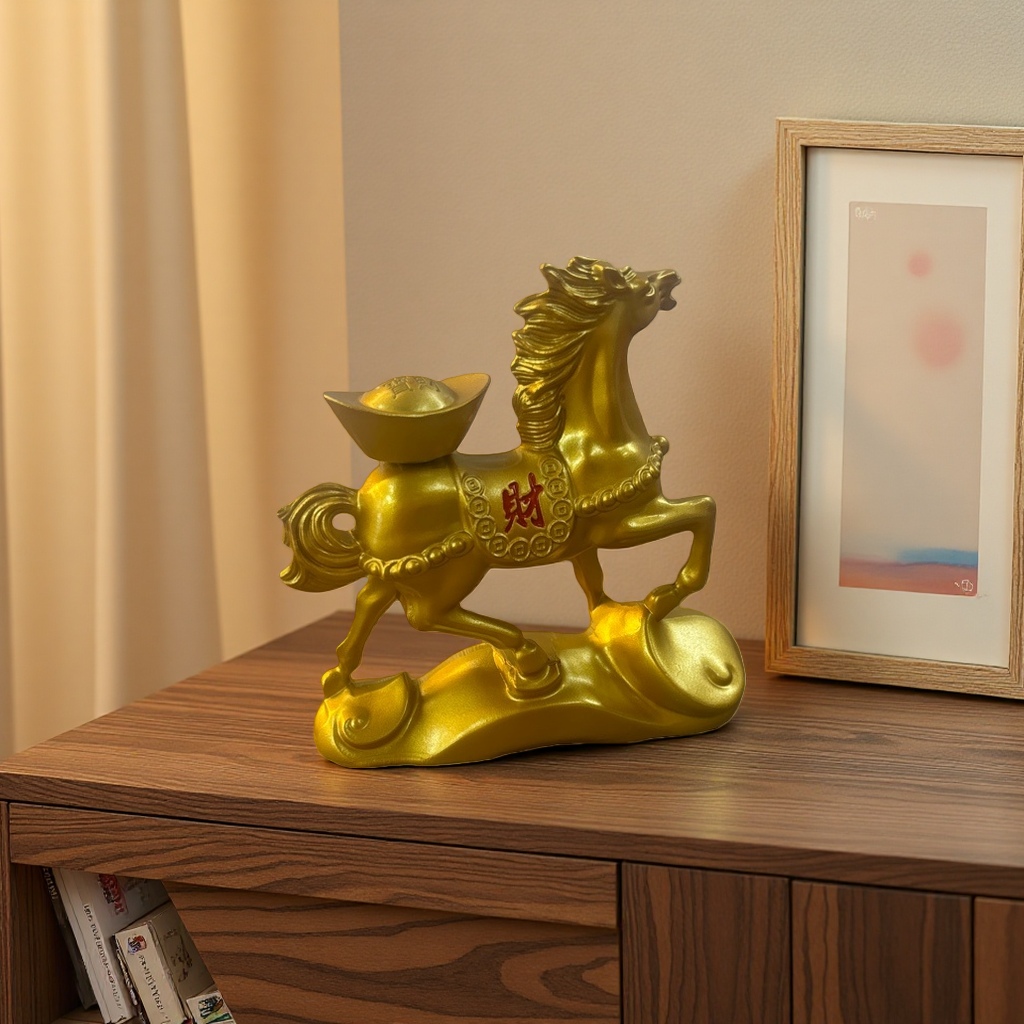 Golden horse figurine for the living room entrance decoration, a home feng shui figurine that brings success Specification image