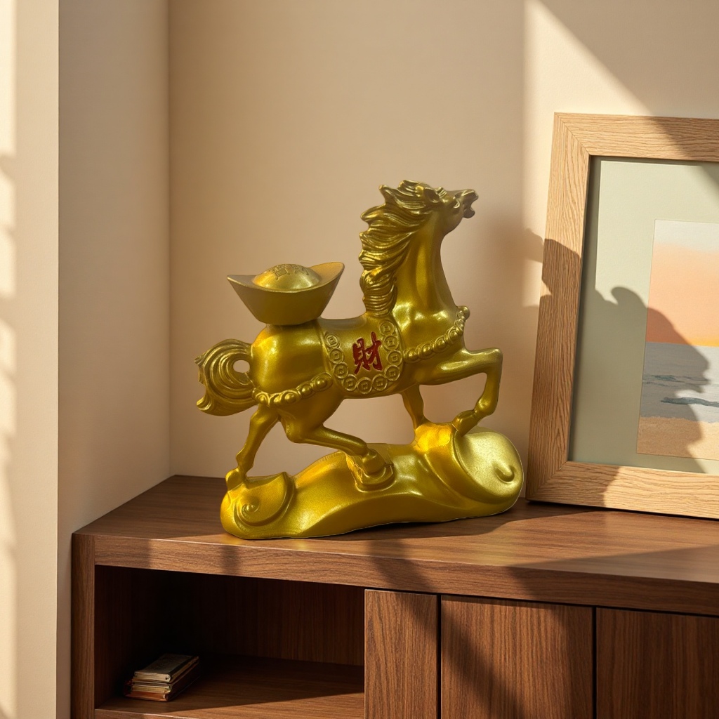 Golden horse figurine for the living room entrance decoration, a home feng shui figurine that brings success Application Scenario