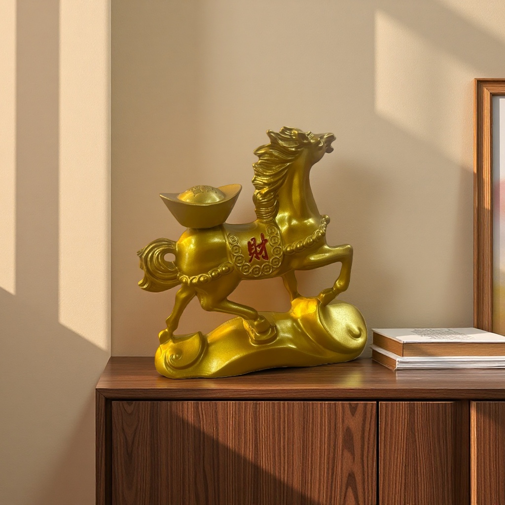 Golden horse figurine for the living room entrance decoration, a home feng shui figurine that brings success