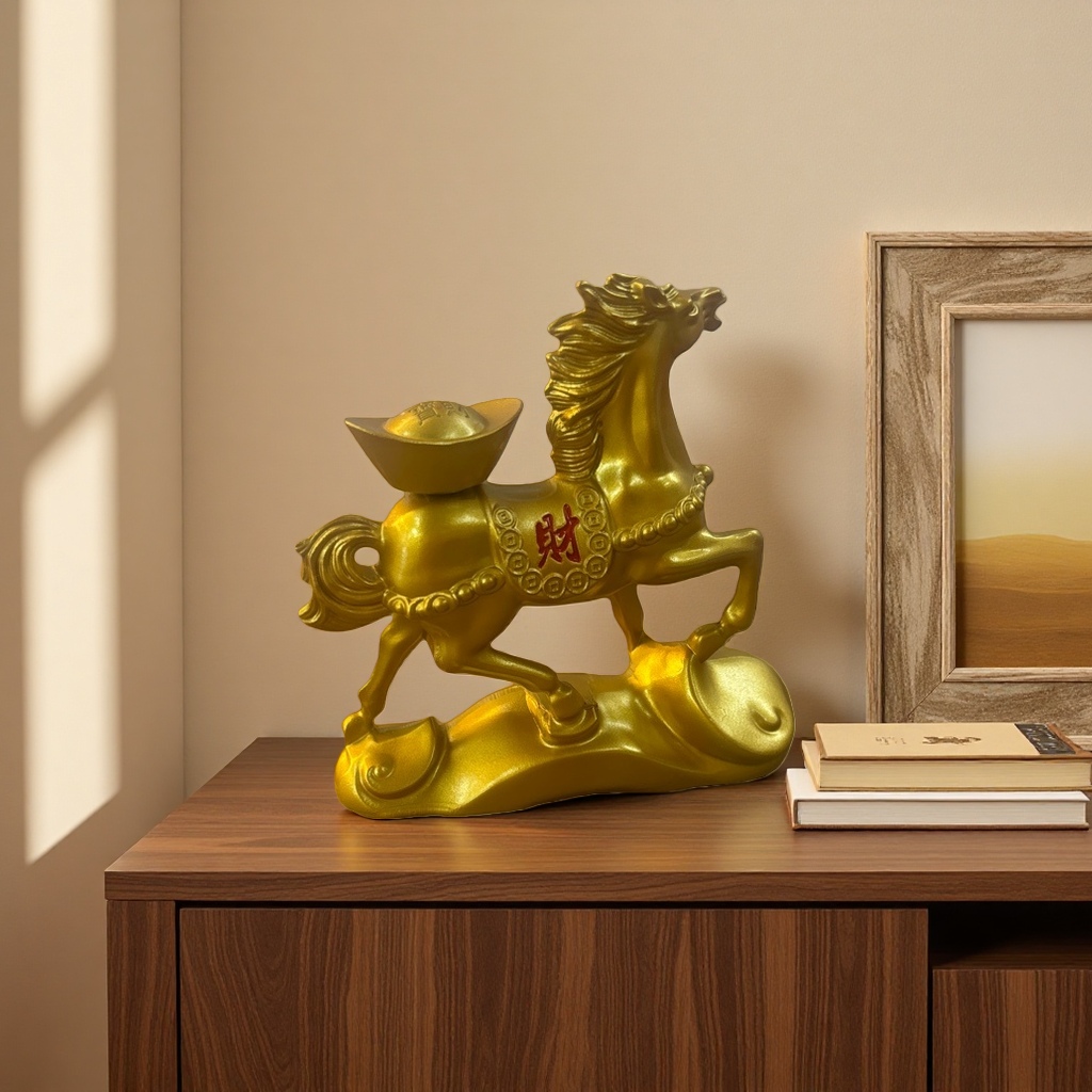 Golden horse figurine for the living room entrance decoration, a home feng shui figurine that brings success details Picture