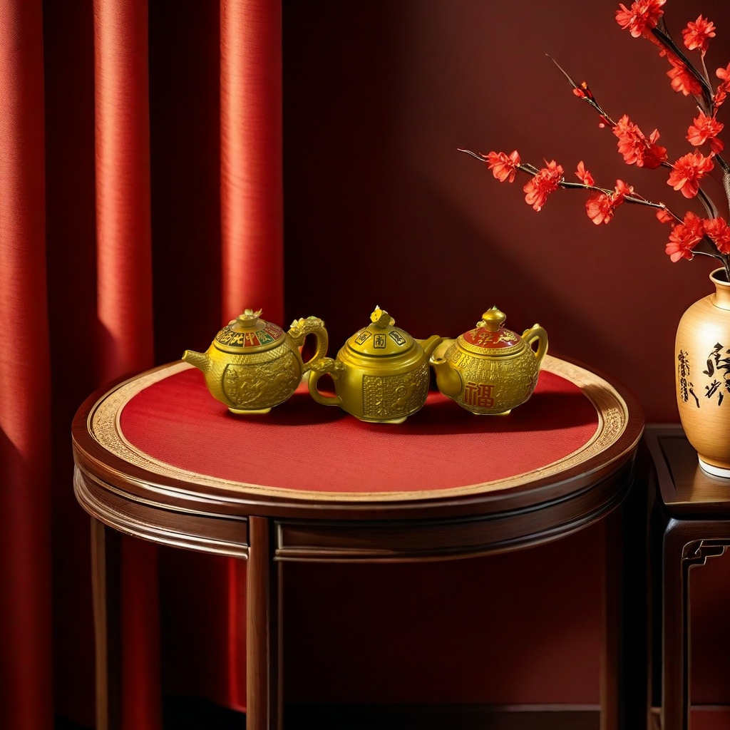 Golden teapot, ceramic household brewing teapot, heat-resistant glass tea set