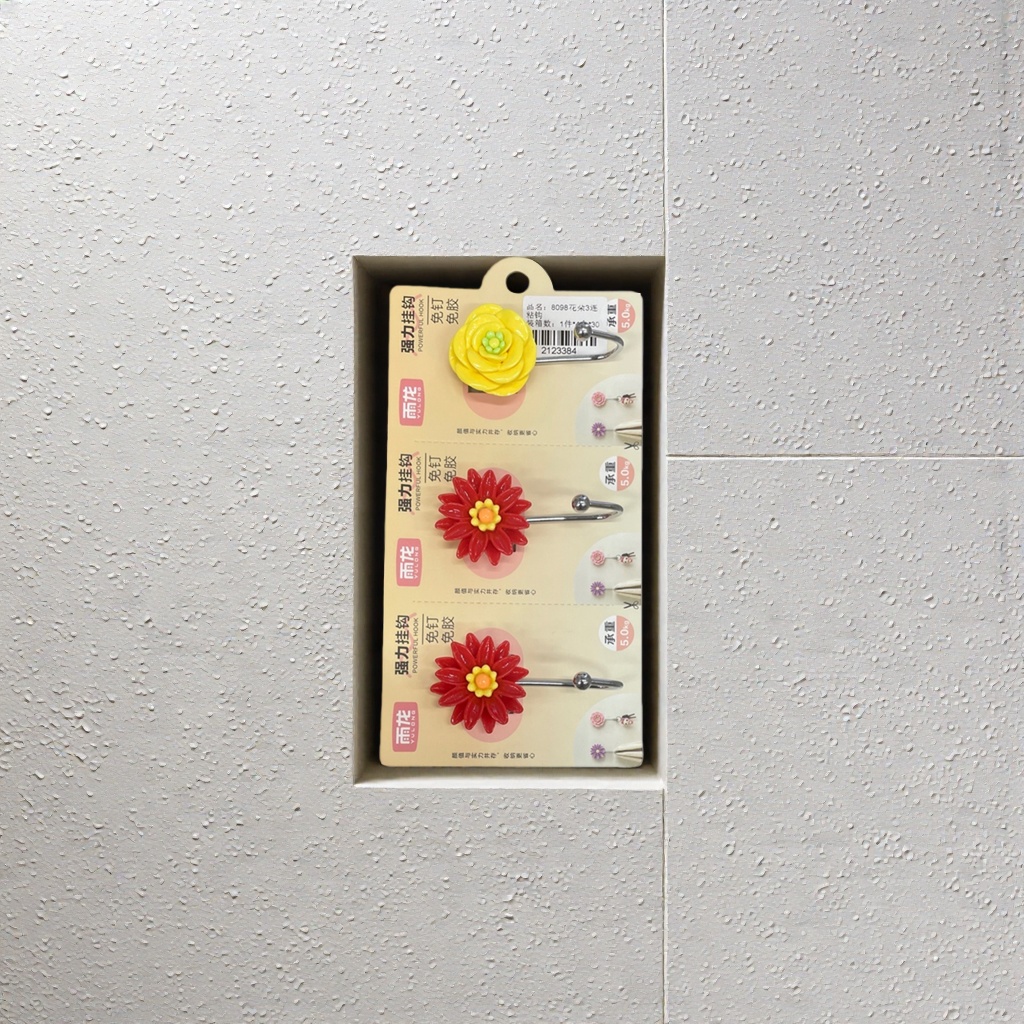 Forma de flor gancho fuerte gancho no traza pegajoso carga libre de perforación para baño cocina Specification image