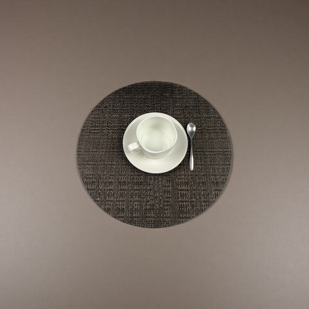 圆形餐垫 白色咖啡杯碟子银色勺子图案家居餐桌布艺