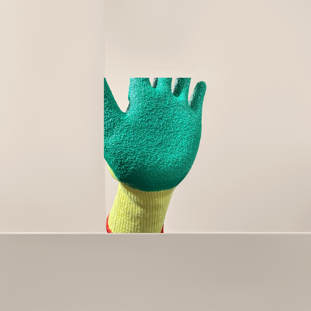 Ten-needle yellow latex knitted labor protection gloves with green and red edges Application Scenario