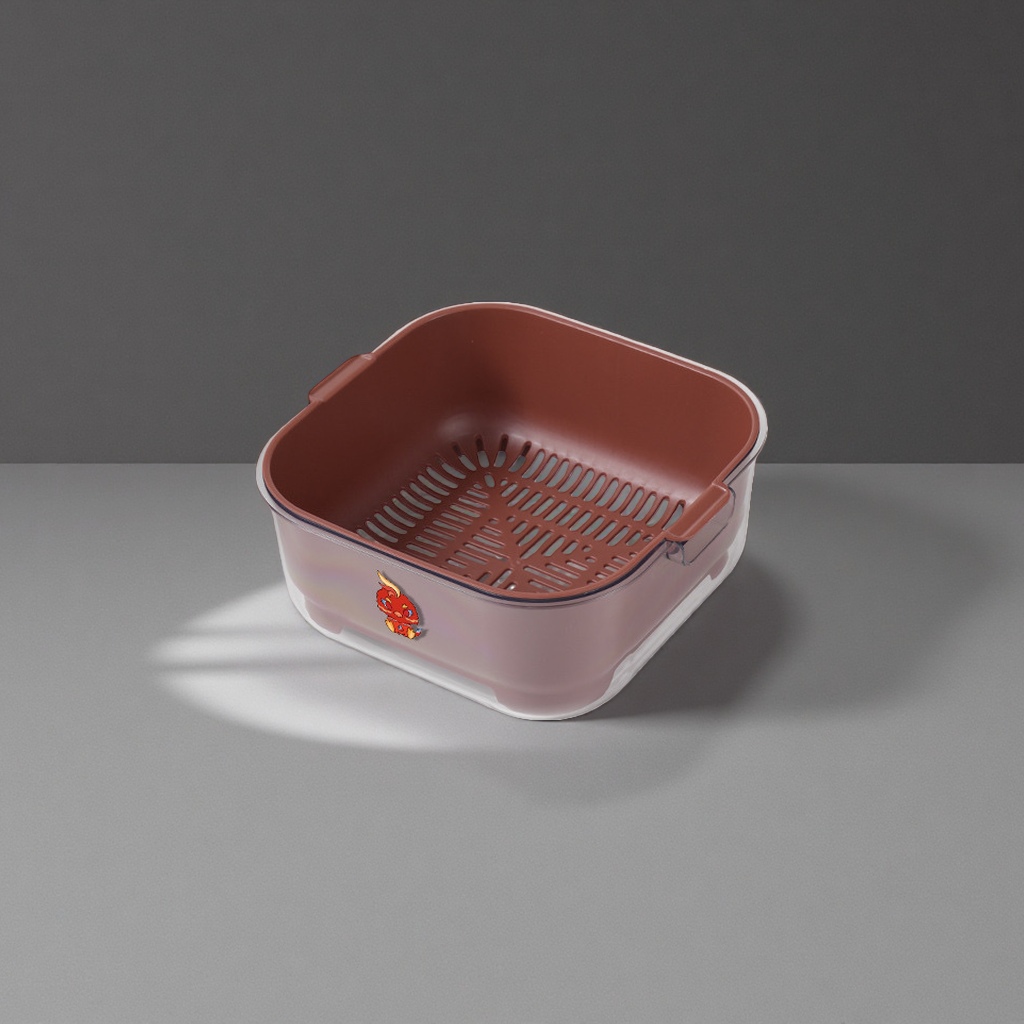 Medium-sized Porto red plastic draining basket, kitchen vegetable washing draining basket, household storage basket