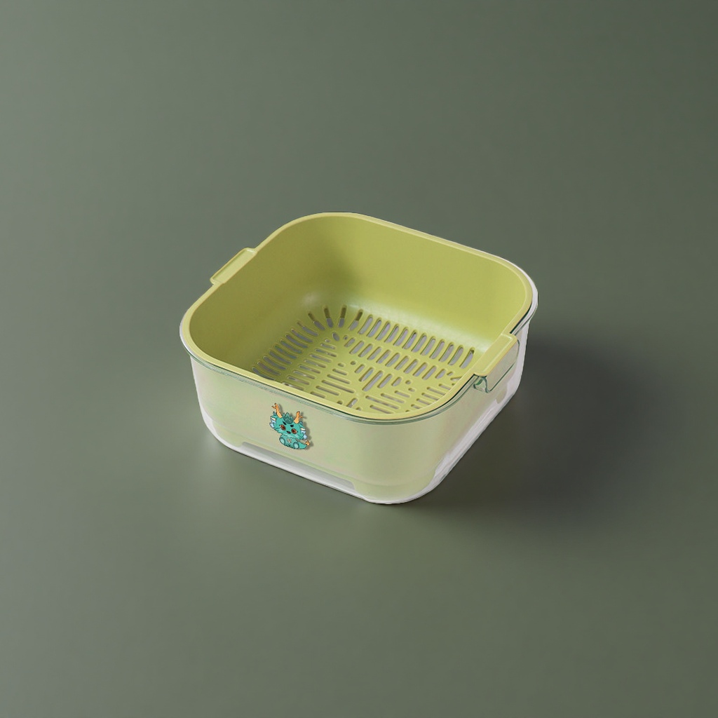 The main body of the green plastic draining basket is thickened and anti-slip, making it a kitchen vegetable washing and draining storage basket details Picture