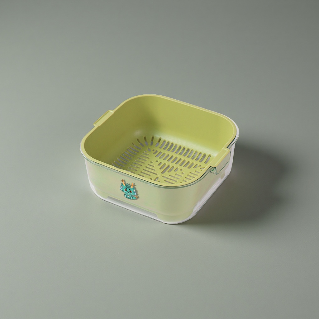 The main body of the green plastic draining basket is thickened and anti-slip, making it a kitchen vegetable washing and draining storage basket Specification image