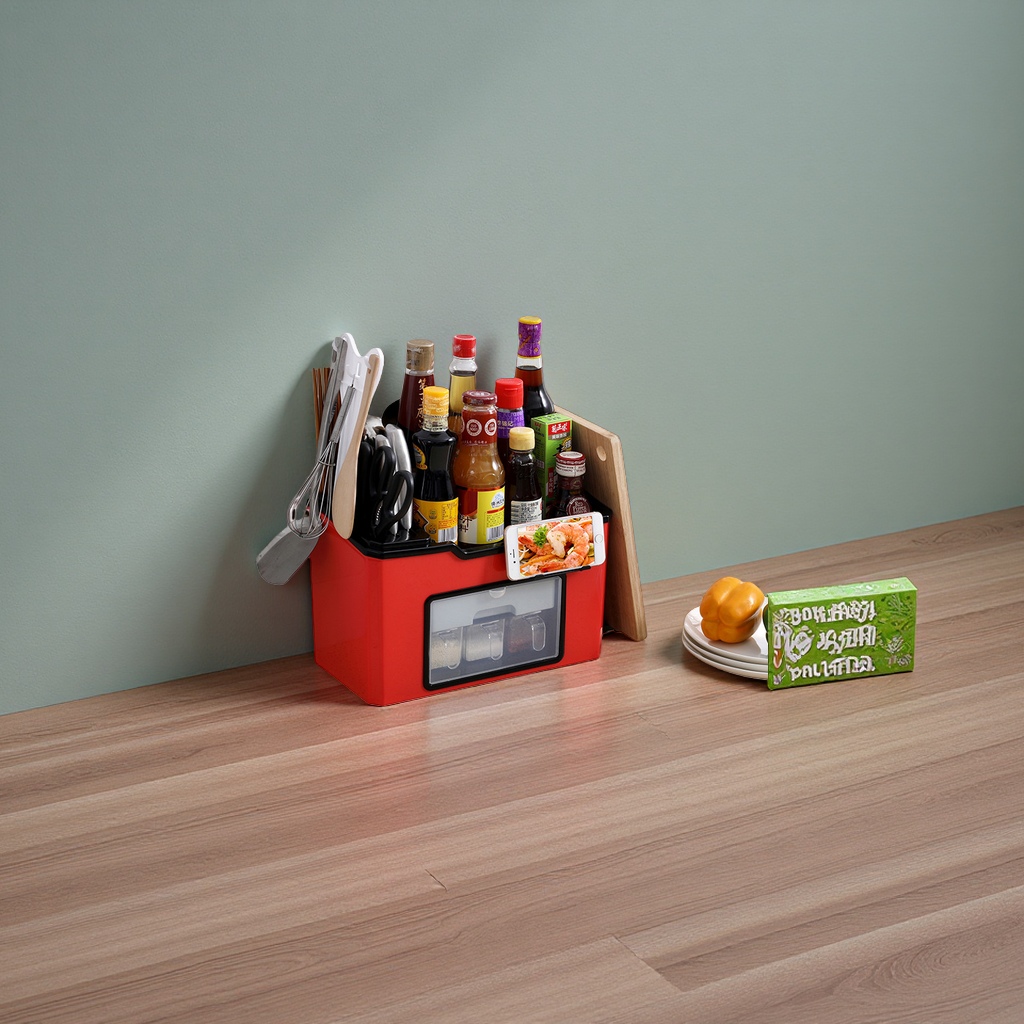 Kitchen storage box, multi-functional layered organization box, large-capacity storage box, stackable Specification image