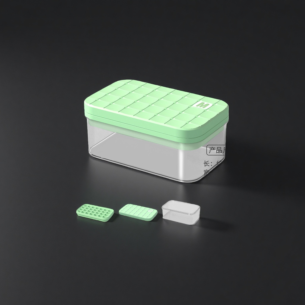 Lime green silicone ice cube tray ice storage box, household stackable freezing ice-making mold details Picture
