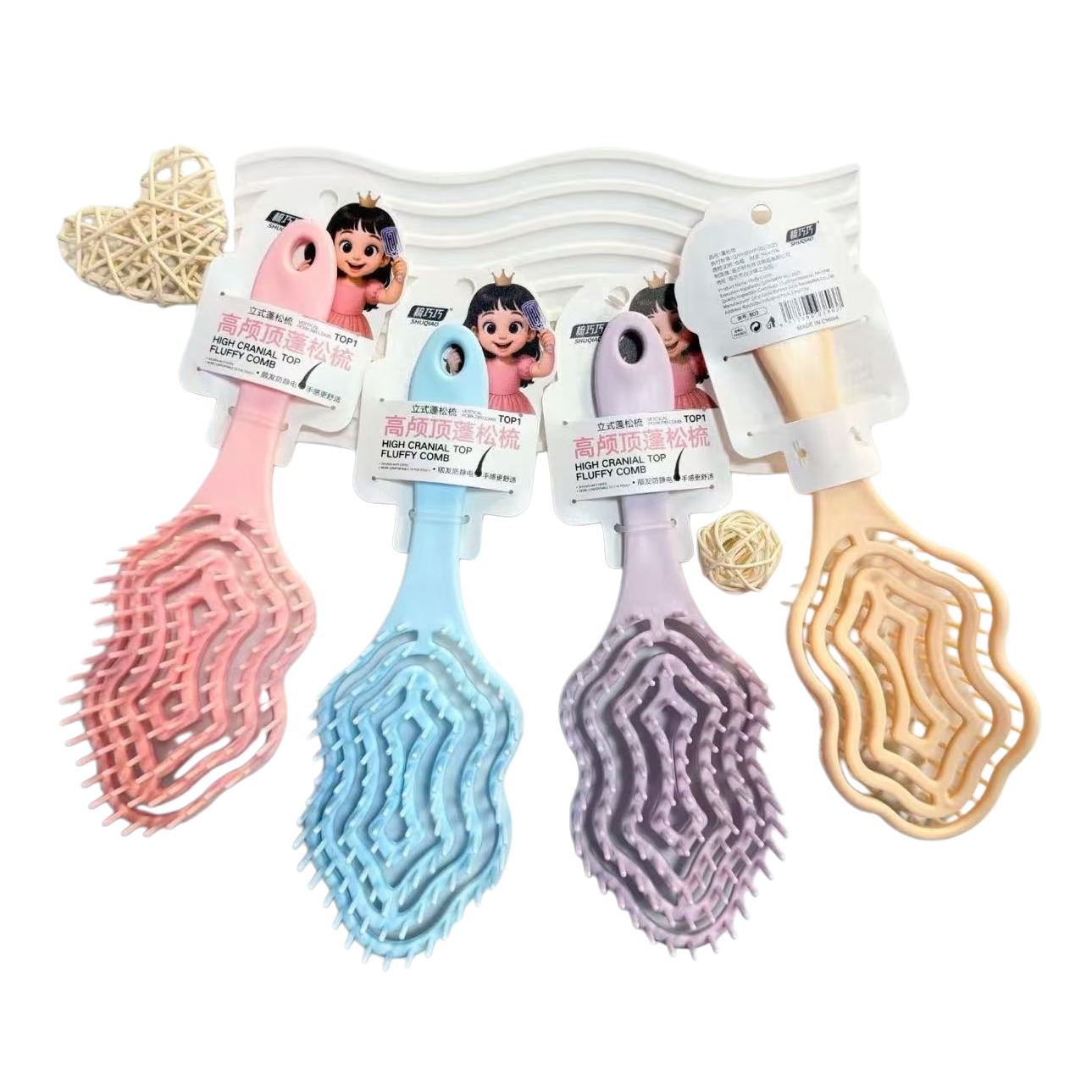 High top of the head, fluffy comb, smooth hair without damaging it. Wide-toothed massage comb, elegant and simple design. 093559917 Item Picture