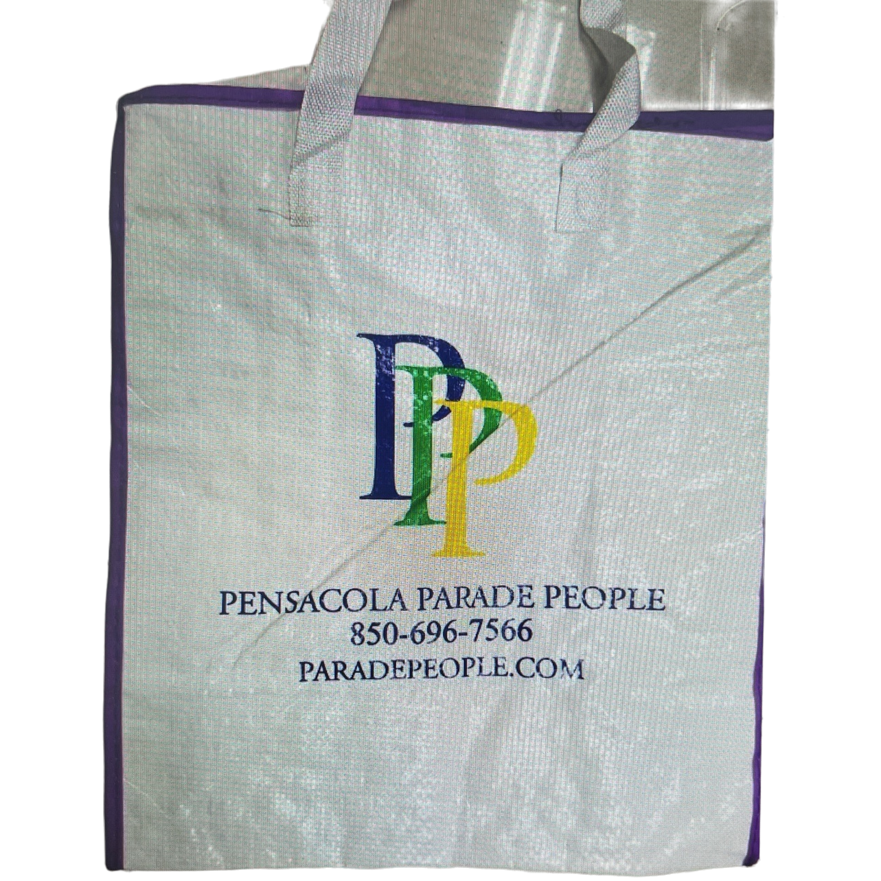 White, purple border, colorful PP logo cloth bag shopping bag Item Picture