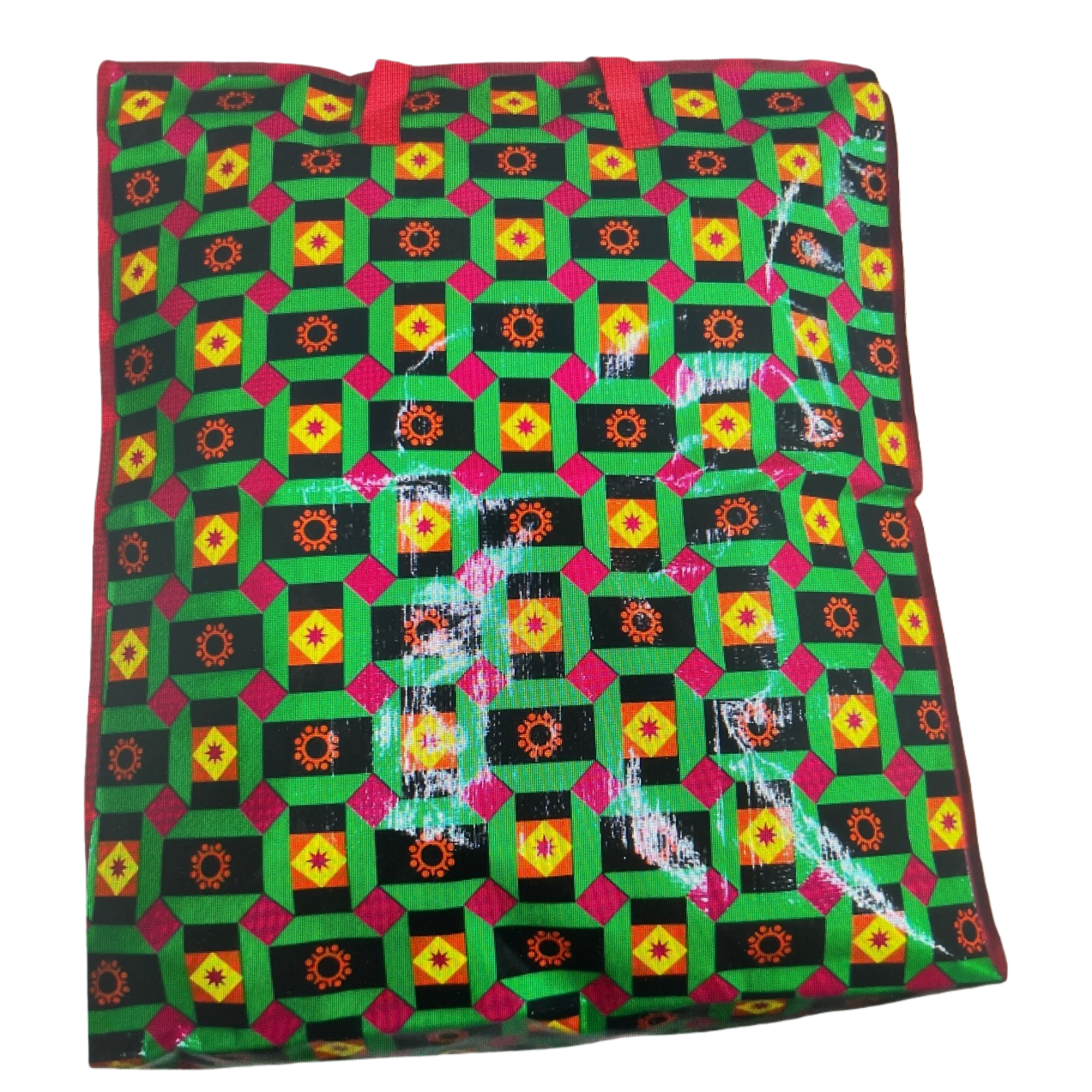Colorful geometric pattern cloth bag, large-capacity cotton and linen hand-held shopping bag, foldable eco-friendly storage bag Item Picture