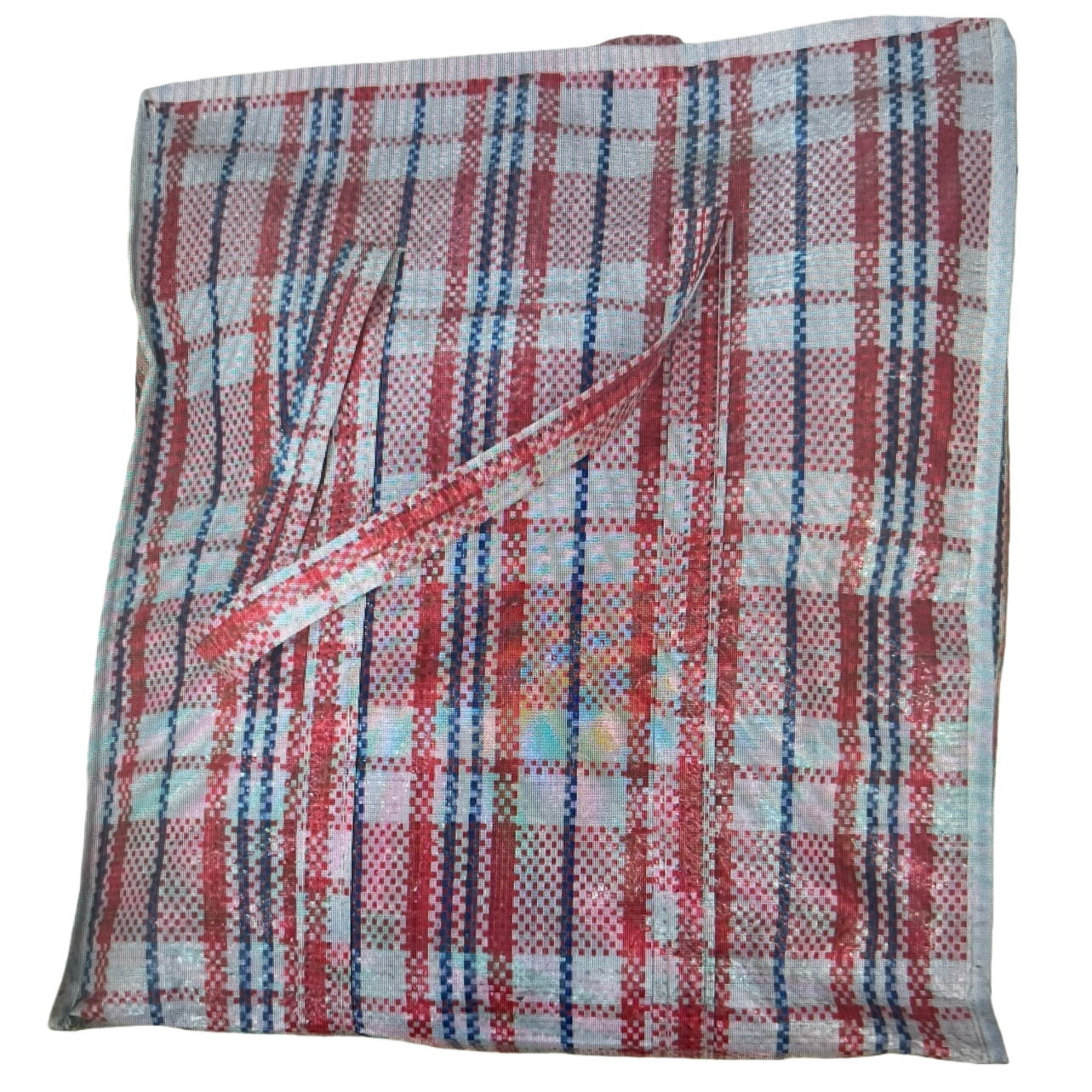 Red, white and blue checkered pattern canvas bag, large-capacity hand-held shopping bag, simple, fashionable and environmentally friendly cloth bag Item Picture