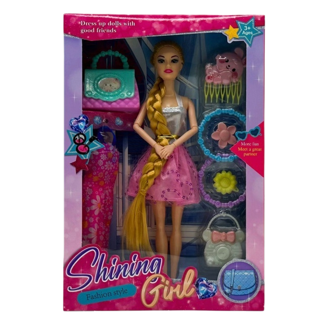 Shining Girl时尚风格玩具娃娃套装 可换装萌趣女孩玩偶白底实物图