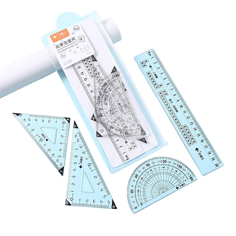 Chemical element ruler, student ruler set, protractor, ruler, set square, multi-functional teaching use Item Picture