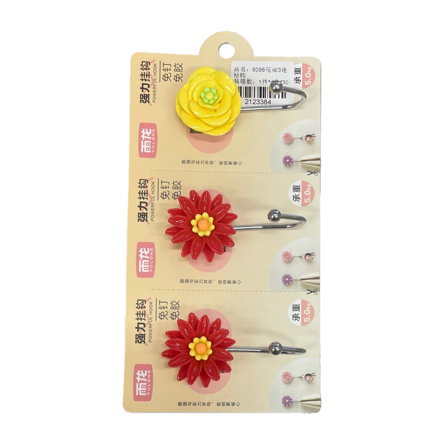 Forma de flor gancho fuerte gancho no traza pegajoso carga libre de perforación para baño cocina Item Picture